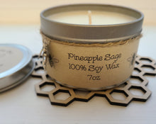 Load image into Gallery viewer, 7 oz. Travel Tin 100% Soy Candle Pineapple Sage