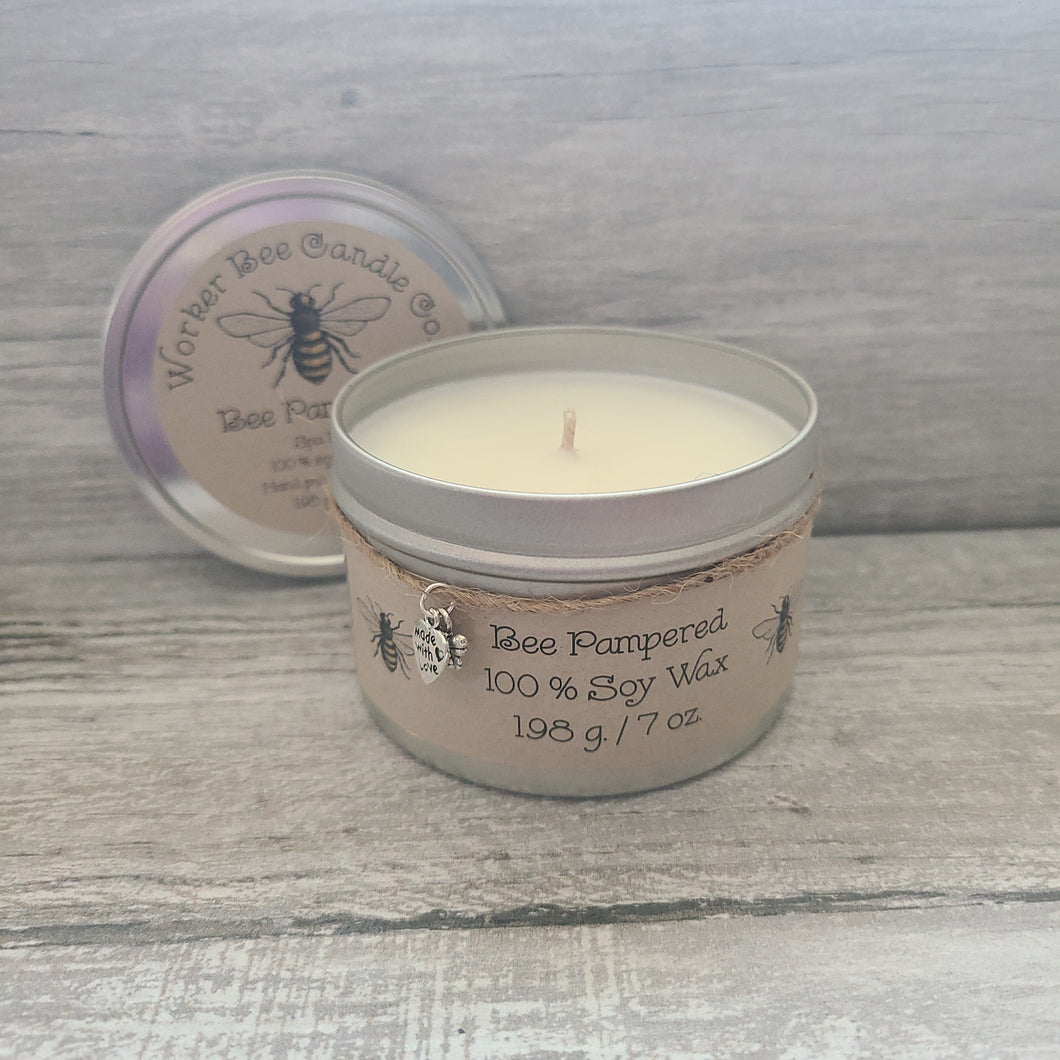 7 oz. Travel Tin 100% Soy Candle BEE Pampered  Spa Day