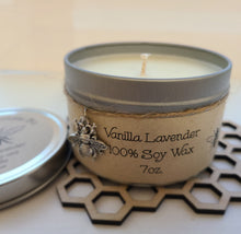 Load image into Gallery viewer, 7 oz. Travel Tin 100% Soy Candle Vanilla Lavender

