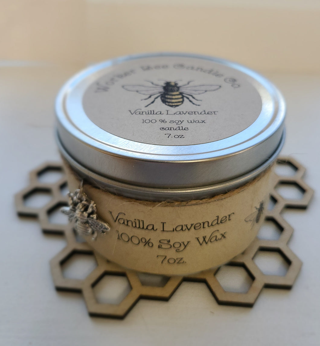 7 oz. Travel Tin 100% Soy Candle Vanilla Lavender
