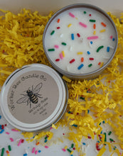 Load image into Gallery viewer, 7 oz. Travel Tin 100% Soy Candle Hap-Bee Birthday Cake
