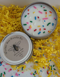 7 oz. Travel Tin 100% Soy Candle Hap-Bee Birthday Cake