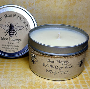 7 oz. Travel Tin 100% Soy Candle Bee Happy