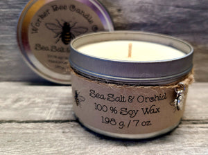 7 oz. Travel Tin 100% Soy Candle Sea Salt & Orchid