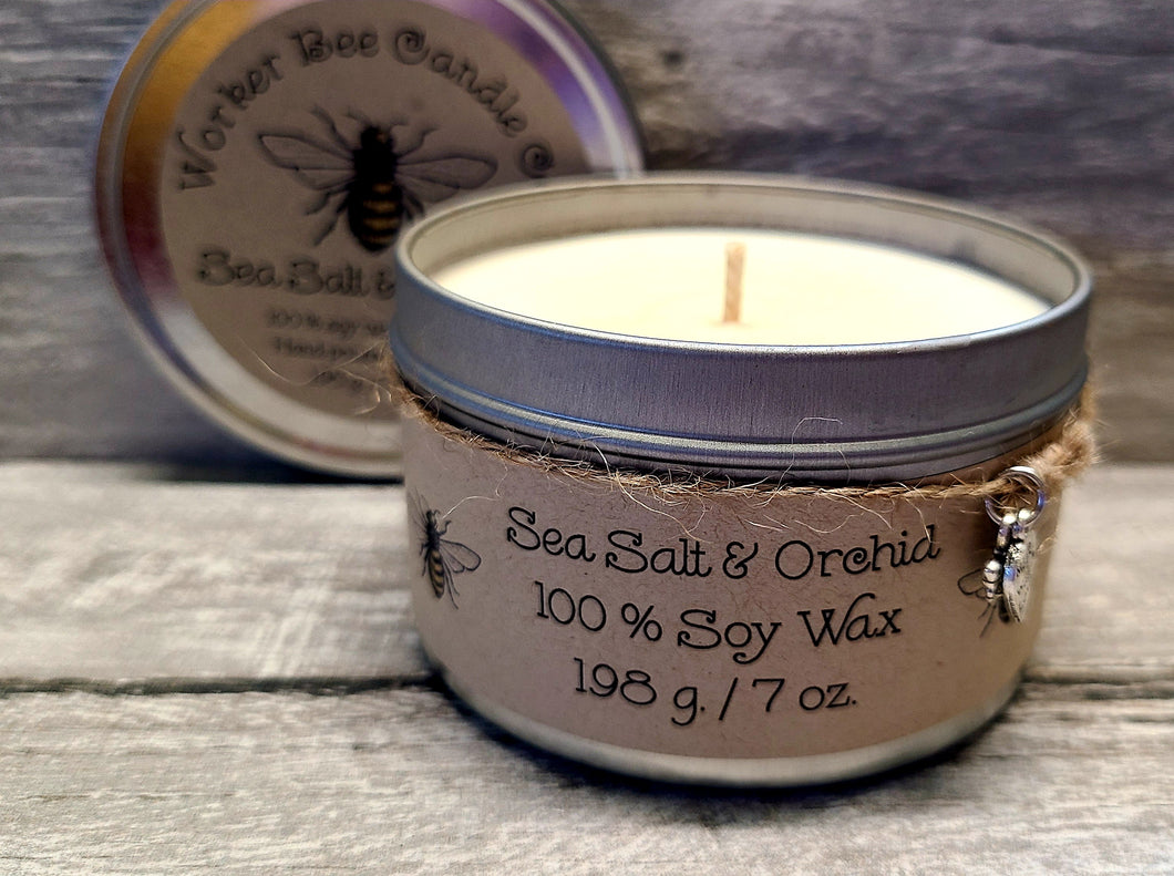 7 oz. Travel Tin 100% Soy Candle Sea Salt & Orchid