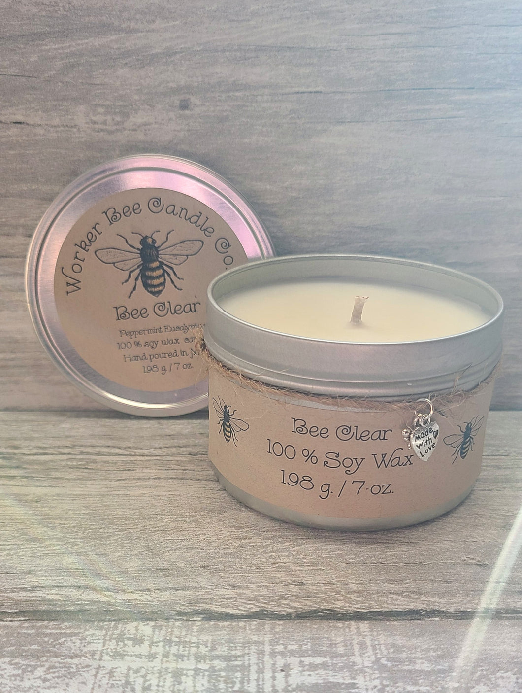 7 oz. Travel Tin 100% Soy Candle Bee Clear